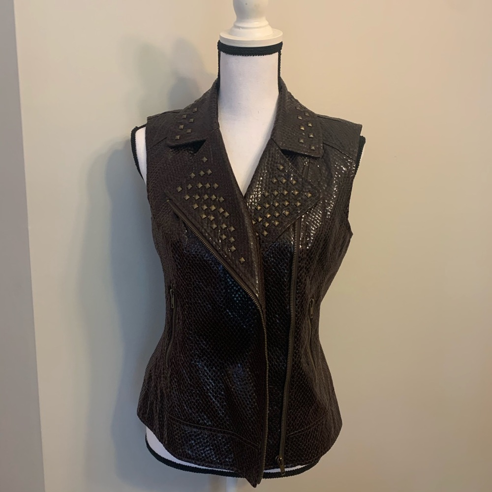 V Cristina Dark Brown faux snake skin/brass studs